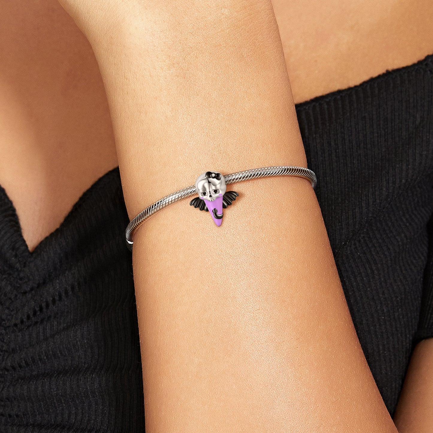 Halloween Cute Devil Skull Girl Silver Pendant