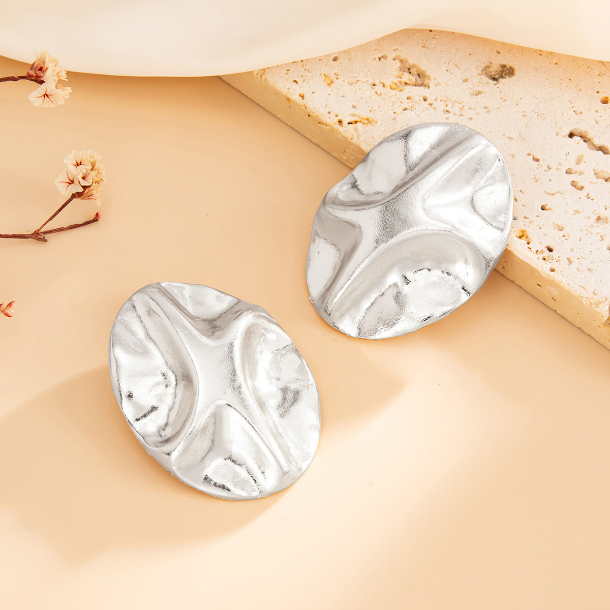 Planderful Vienna Verve Oval Stud Earrings Industrial Texture Three Dimensional Concave Convex For Women Professionals