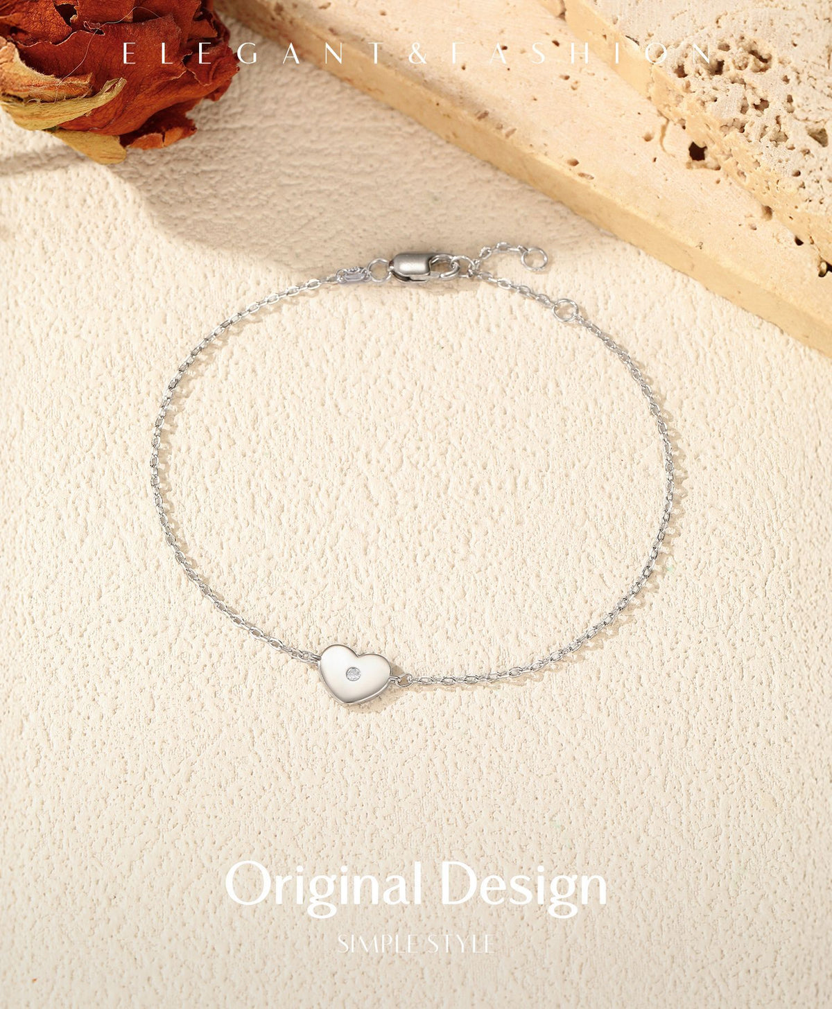 925 Sterling Silver Minimalist Heart Moissanite Bracelet