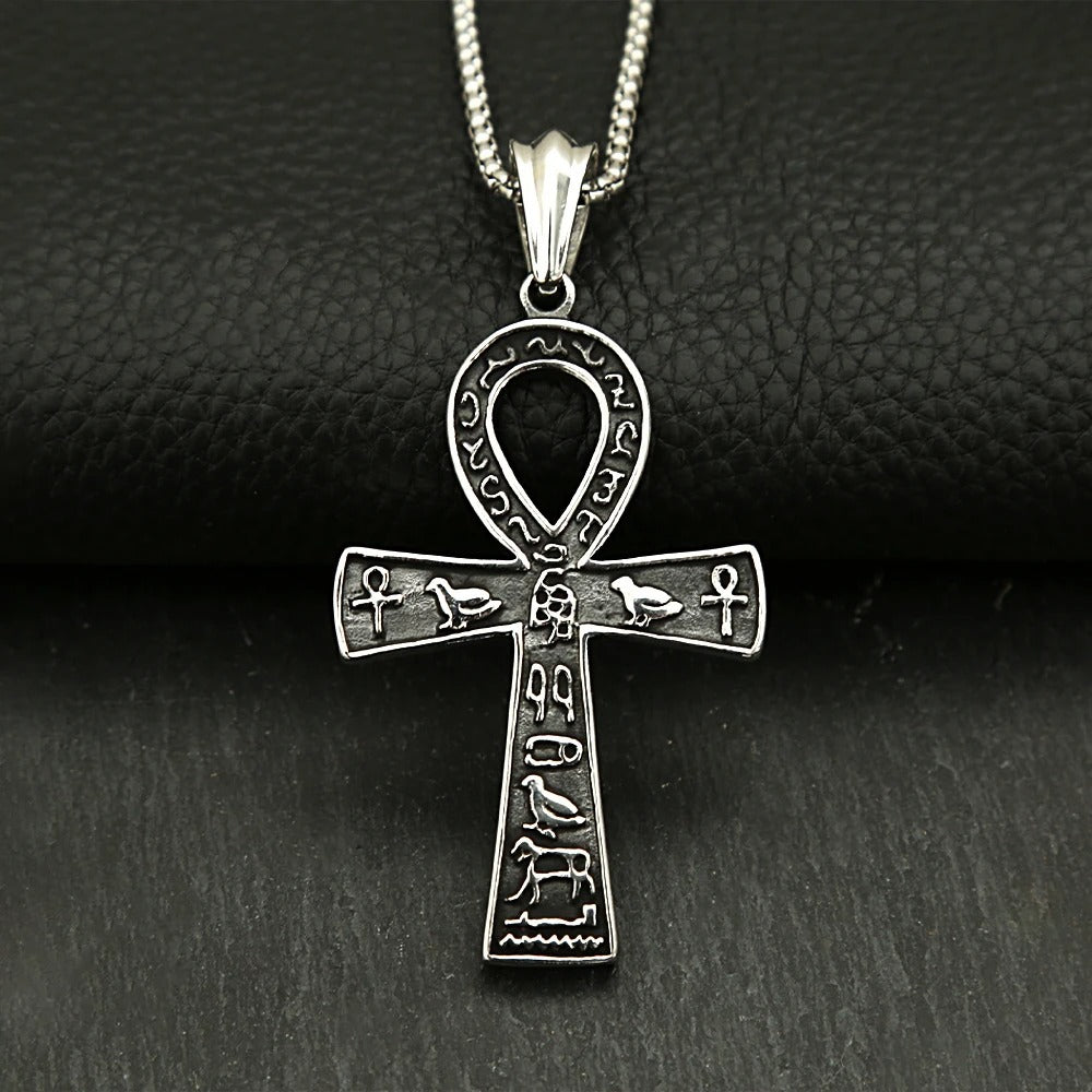Punk Cross Egyptian Stainless Steel Men's Pendant Necklace
