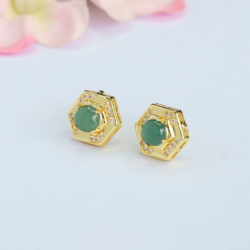 Blue-Water Jadeite Square Halo Stud Earrings