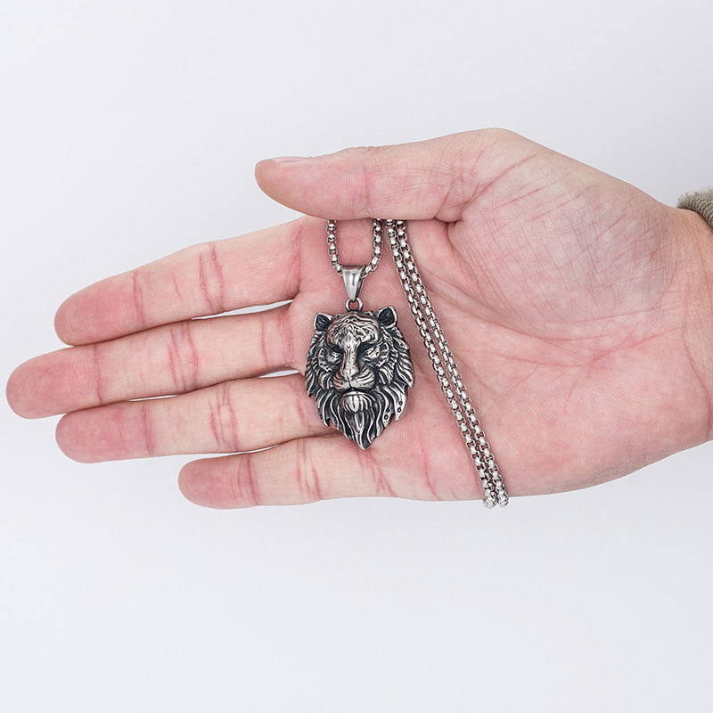 Stainless Steel Necklace – Statement Lion Head Pendant