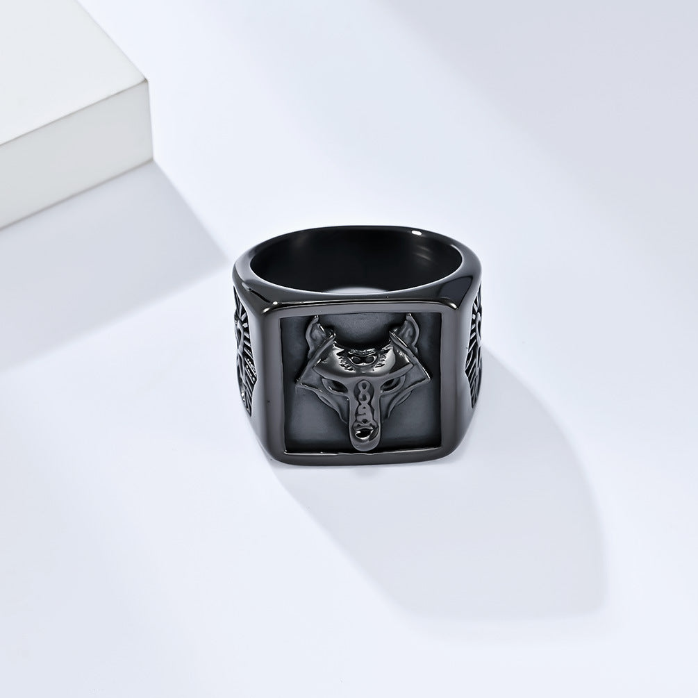 Steel Ring – Statement Nordic Celtic Wolf Head Mens Ring For Viking Style Jewelry By Planderful