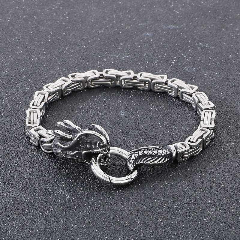 Planderful Zodiac Bracelet for Men Steel Dragon Emperor Chain
