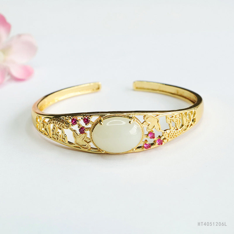 Qingshui Hetian Jade Fish Motif Open Bangle