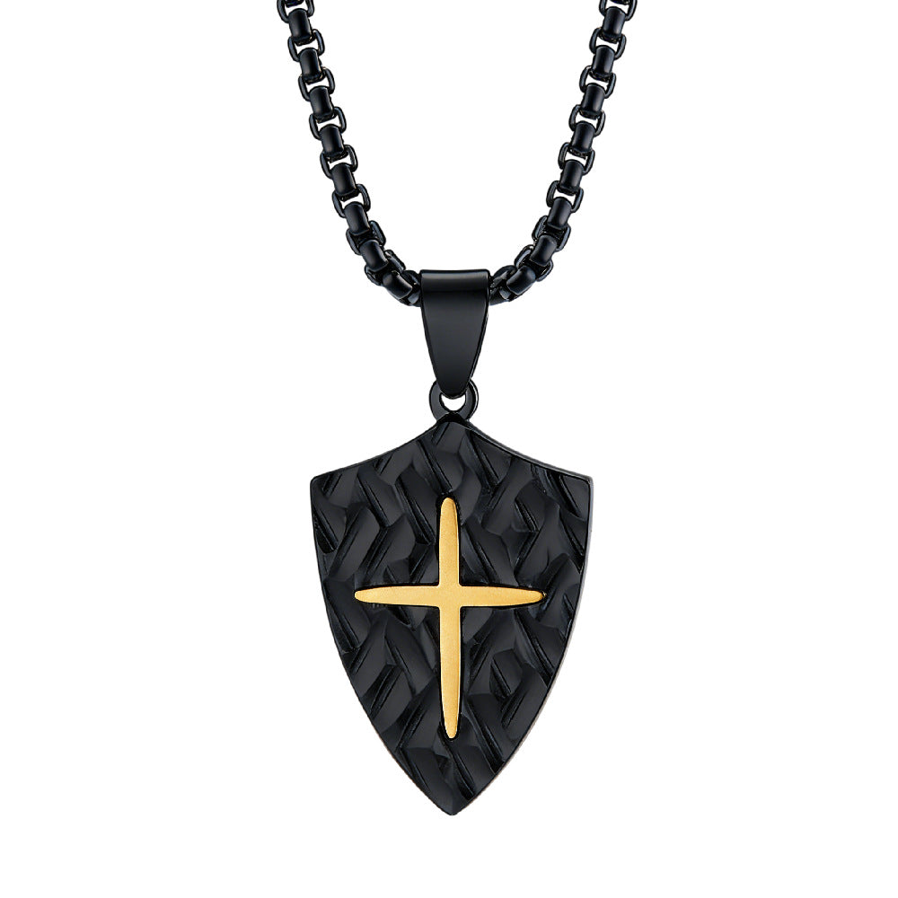 Planderful Shield Cross Pendant Necklace For Men And Women Unisex Hip Hop Style Protection Statement