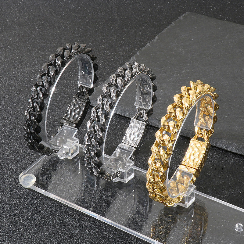 Planderful Beating Pattern Cuban Chain Men Bracelet