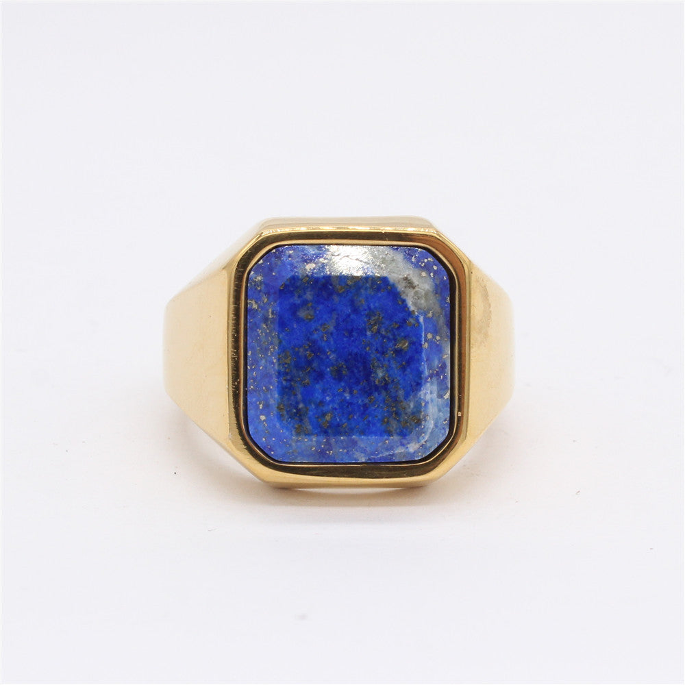 Planderful Titanium Steel Ring With Blue Sandstone Starry Sky Unisex Protection Statement