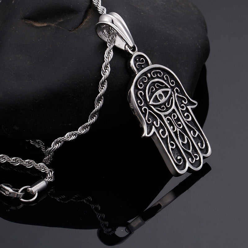 Retro European and American Fatima Hand Devil Eye Pendant in Titanium Steel for Men