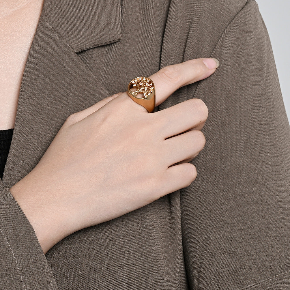 Planderful Shop Stainless Steel Tree Of Life Ring For Women Geometric Autumn Trend Everyday Genie