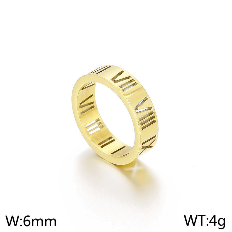 Stall Night Market Hot-Selling Supply, Hollow Roman Numerals Women's Stainless Steel Ring Commuter