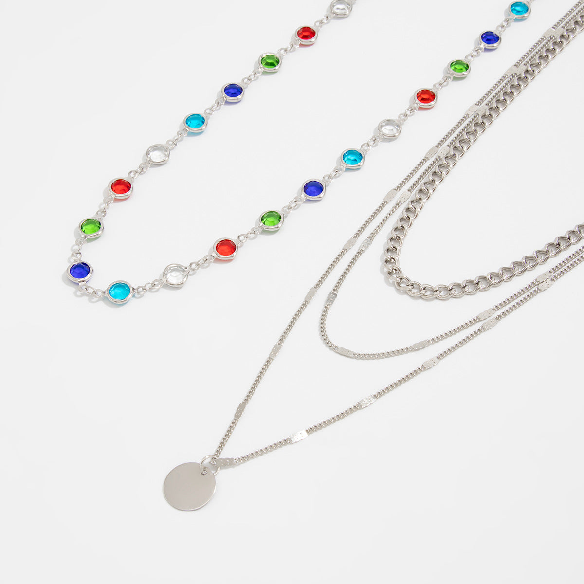 Crystal-Style Round Pendant Necklace
