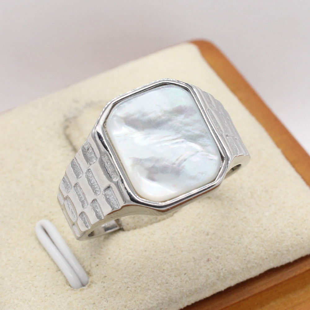 Planderful Mens Stone Titanium Steel Ring Everyday Genie Unisex Durable Fashion Accessory