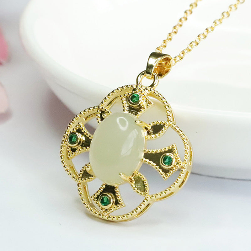Hollow Out Oval Hetian Jade Pendant
