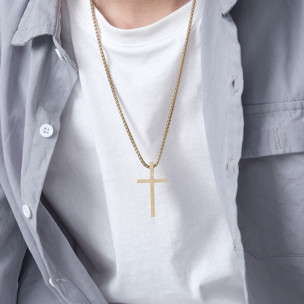 Planderful Cross Necklace Pendant Matte Titanium Steel For Everyday Wear Gift For Him
