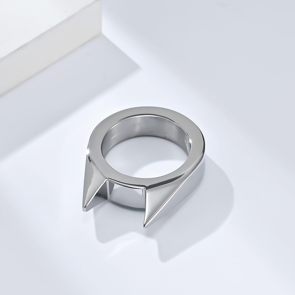Planderful Everyday Genie Self Defense Ring With Spiked Cat Ear Design Gold Plated Titanium Steel For Men