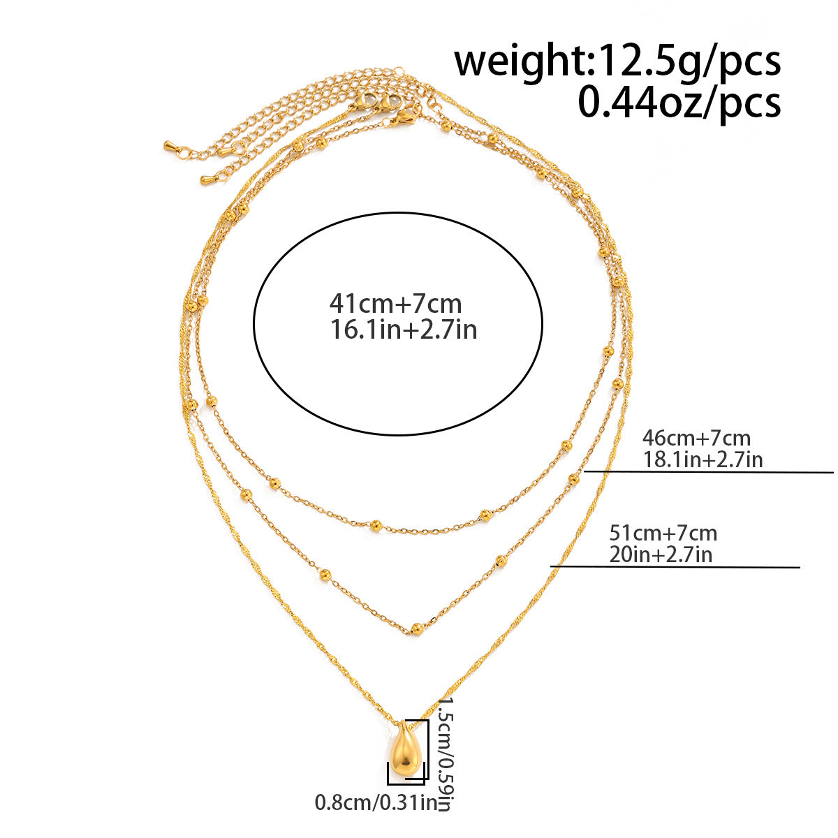 Stainless Steel Thin Cha Stacked With Water Drop Pendants Collarbone Cha Wind Necklace