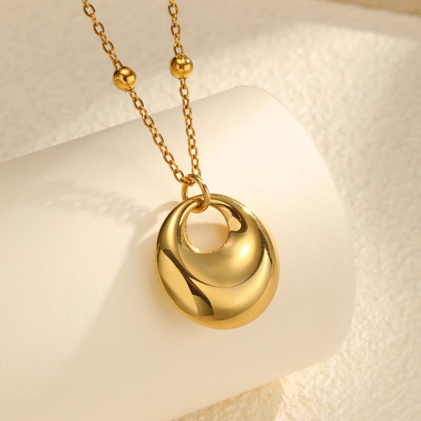 Stainless Steel Bead Chain Geometric Pendant Necklace Gold Collarbone Chain
