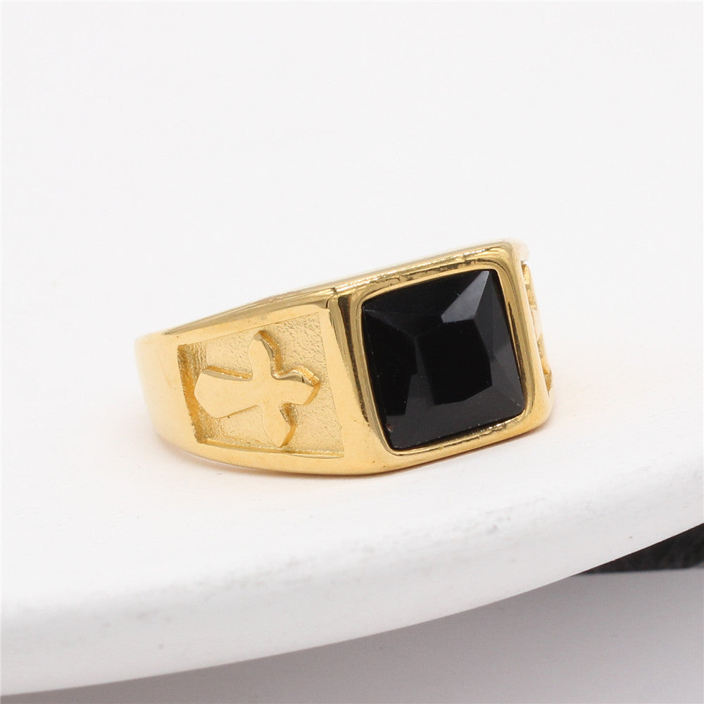 Planderful Everyday Genie Zircon Titanium Steel Ring Unisex Cross Design Bold Statement