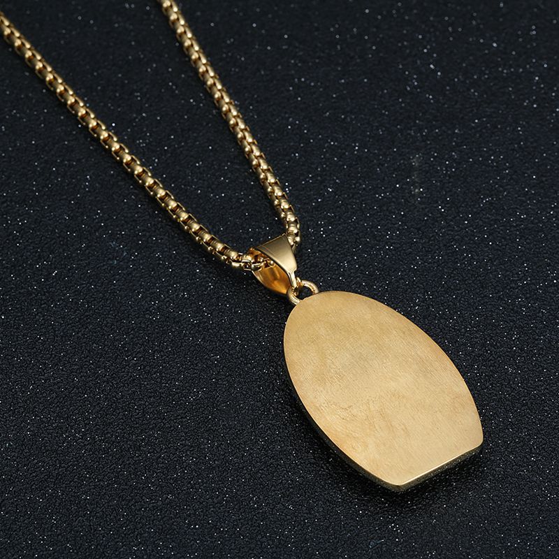 Planderful Virgin Mary Pendant Necklace Titanium Steel Gold Plated Rhinestones For Hip Hop Fans