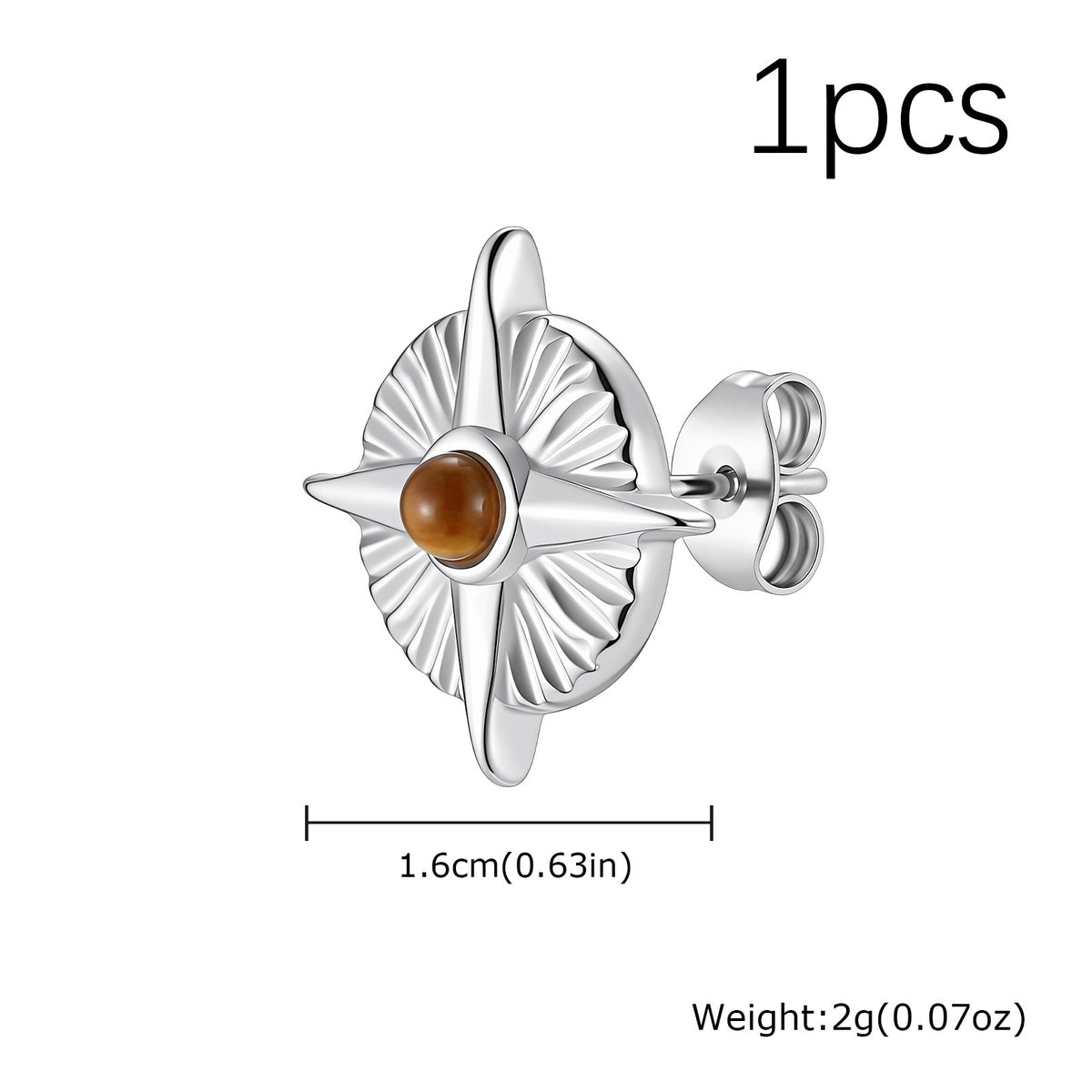 Silver-Tone Compass Stone Stud Earring — Single