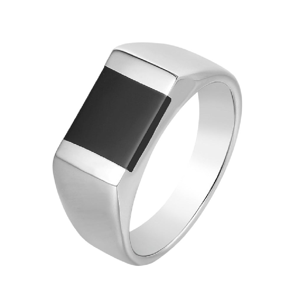 Planderful Black Agate Titanium Steel Ring For Men Unisex European American Style Everyday Genie Protection