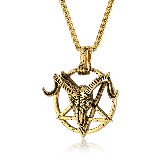 Planderful Pentagram Necklace For Hip Hop Fans Dark Retro Satan Goat Charm Stainless Steel