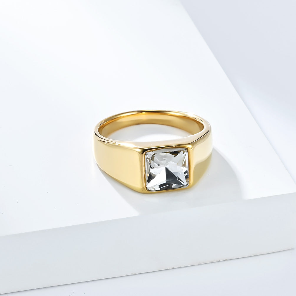 Planderful Mens Titanium Ring With Diamond Cut Glass Gem Durable Fashion Jewelry For Men Edition