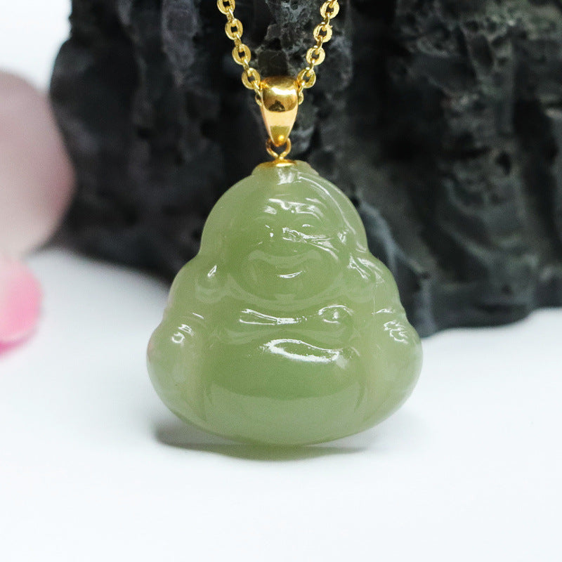 Golden Jade Buddha Pendant Necklace - Elegant Jewelry Inspired by Wisdom and Tranquility
