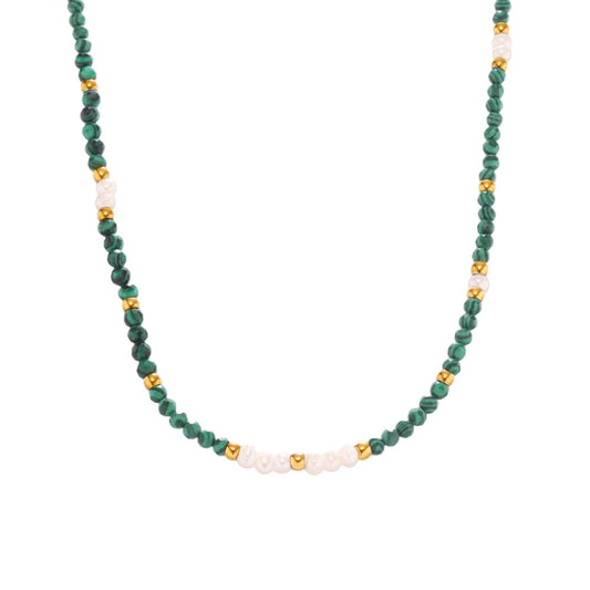 Planderful Clavicle Necklace Beaded Malachite Pearl Girls