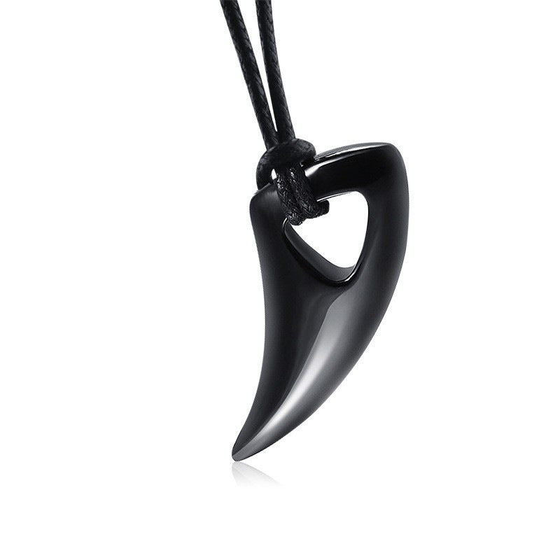 Steel Necklace - Statement Wolf Tooth Pendant For Men