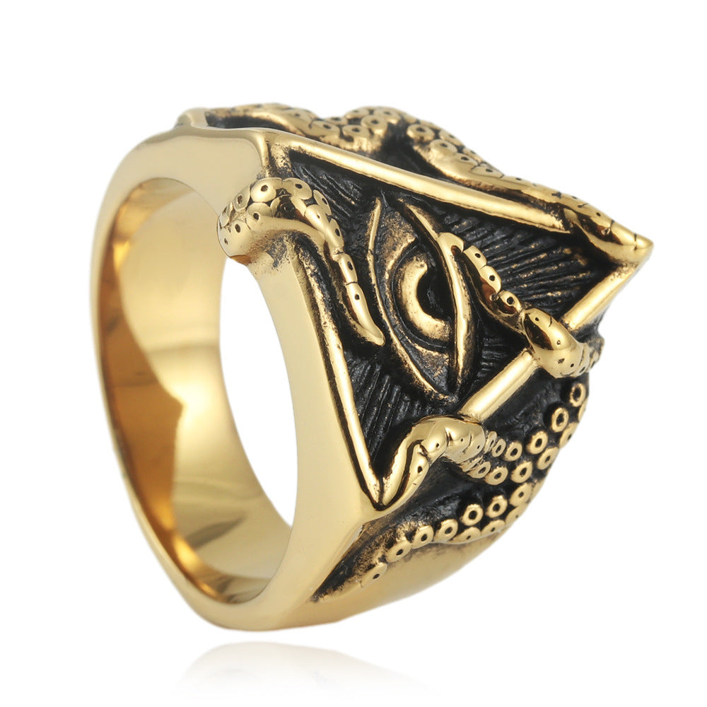 Trendy Retro Titanium Steel Freemason Eye Ring for Men - European and American Style
