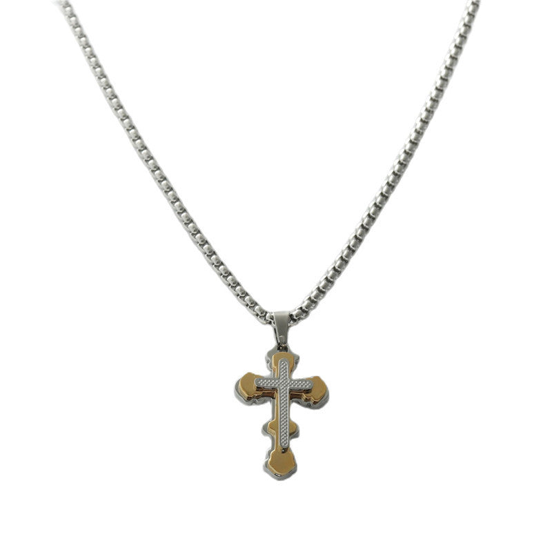 Personalized Retro Titanium Steel Cross Pendant Necklace for Men - Trendy Stainless Steel Design