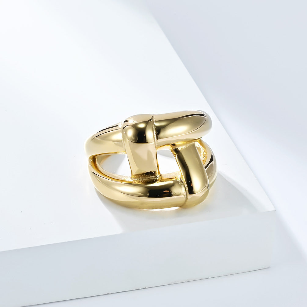 Planderful Gold Tone Titanium Steel Ring For Women Smooth Minimalist Fashion Jewelry Elegant Magazine Style