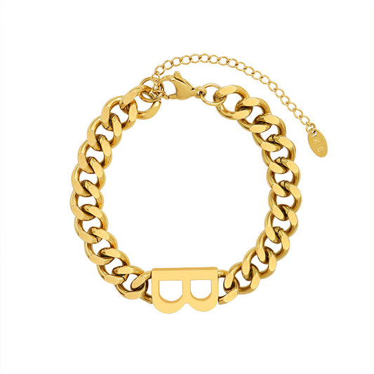 Bold B Letter Bracelet Set in 18K Gold Plated Titanium Steel