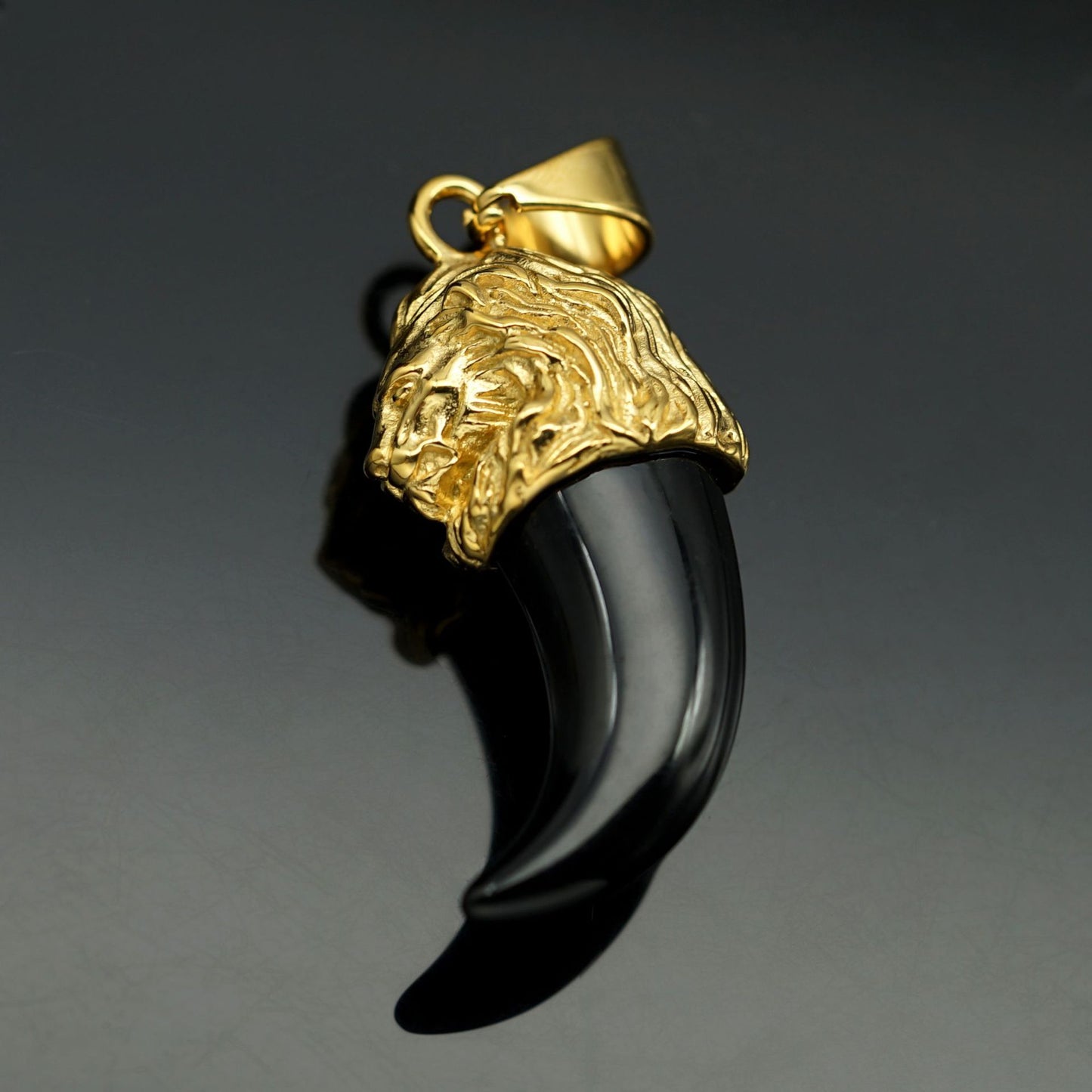 Planderful Lion Head Pendant Titanium Steel Gold Plated Wolf Fang Resin Unisex Hip Hop Statement Jewelry