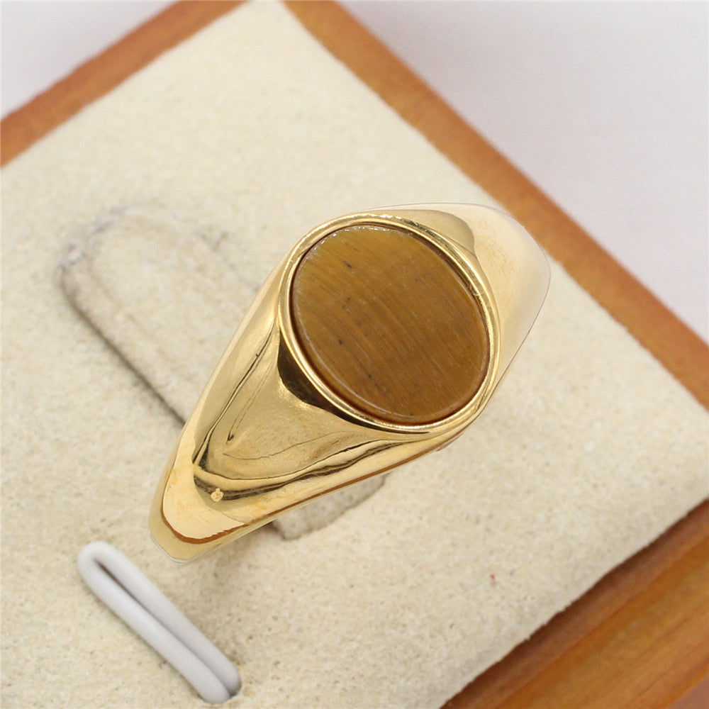 Oval Stone Titanium Steel Ring Unisex Protection Statement Planderful Everyday Genie