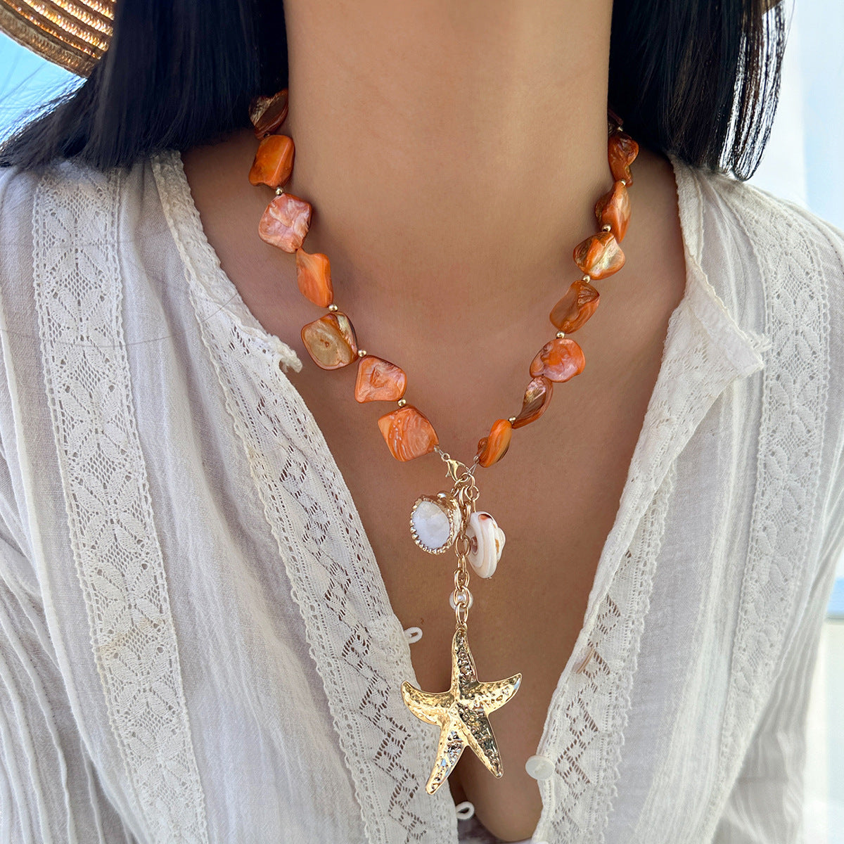 Ocean Wind Shell Piece Starfish Necklace Vacation Irregular Necklace