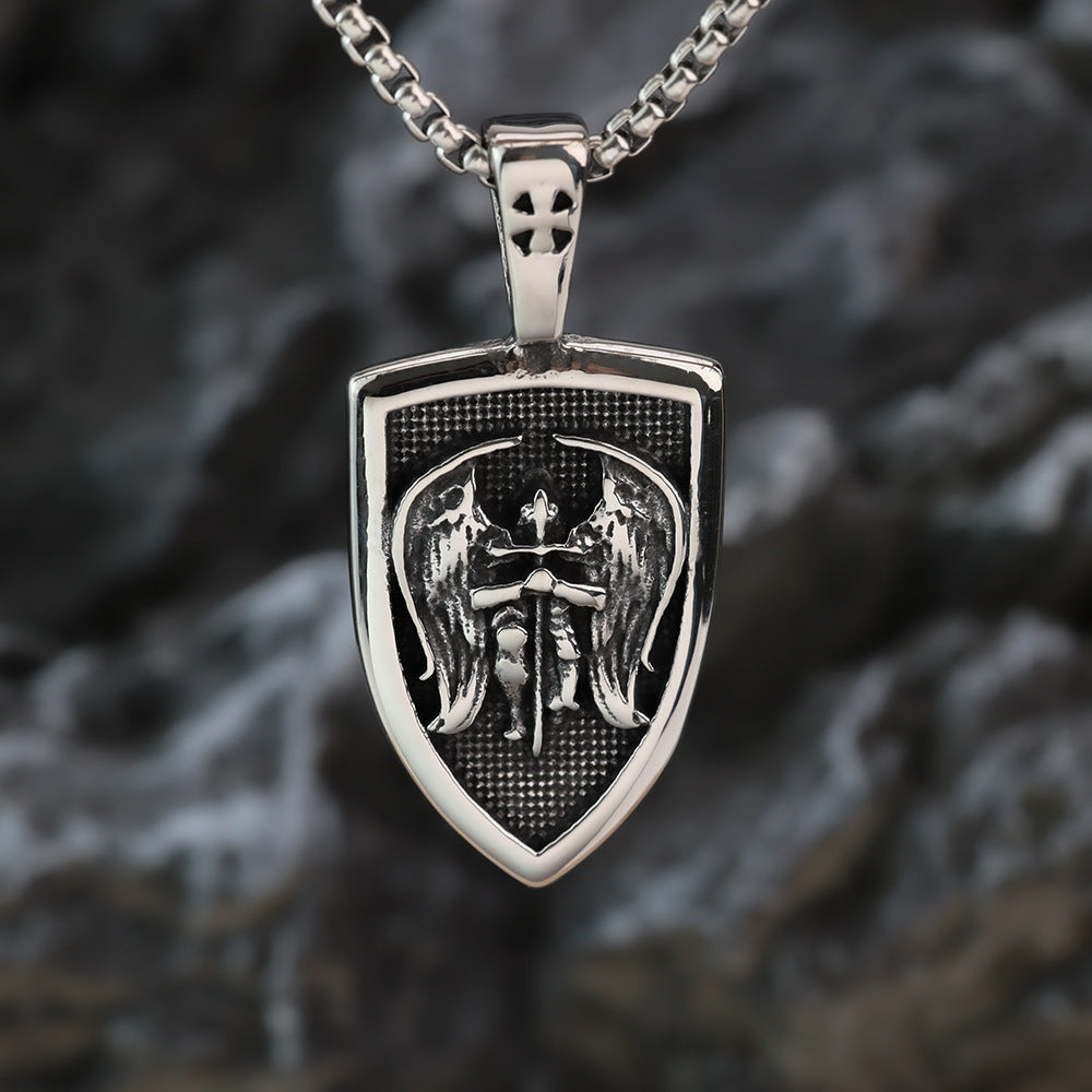European and American Retro Men's St. Michael's Angel Pendant Necklace