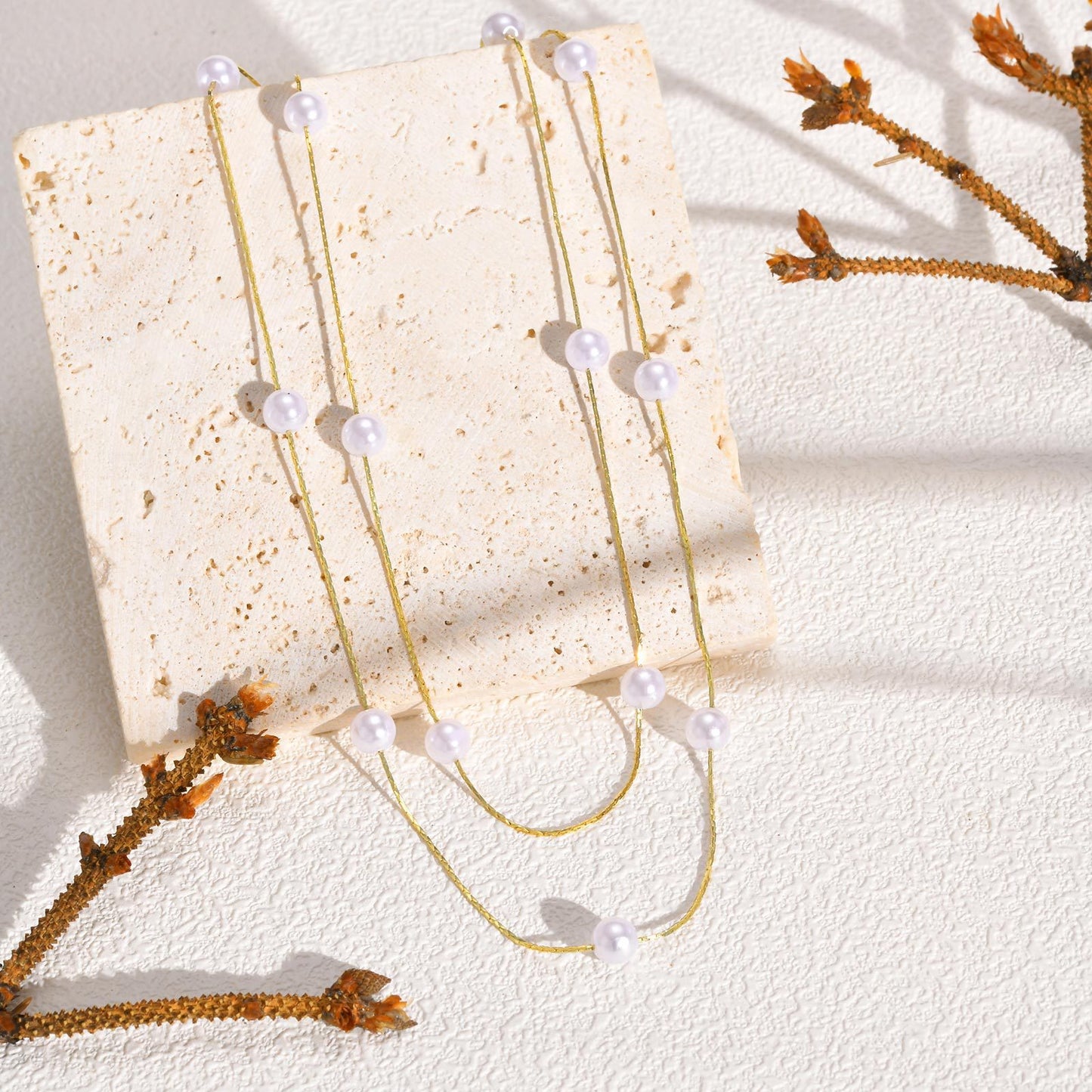 Copper Double-Layer Stacked Pearl Collarbone Chain Elegant Necklace Women