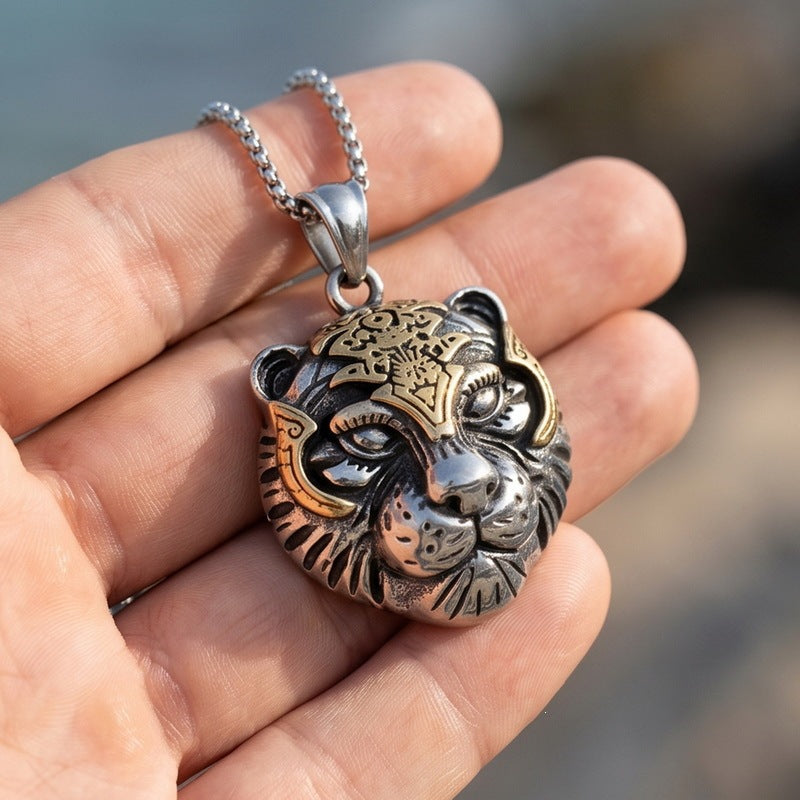 Giant Wolf Fenriel Screams Mask Pendant Three-Dimensional Two-Color Tiger Head Stainless Steel Necklace
