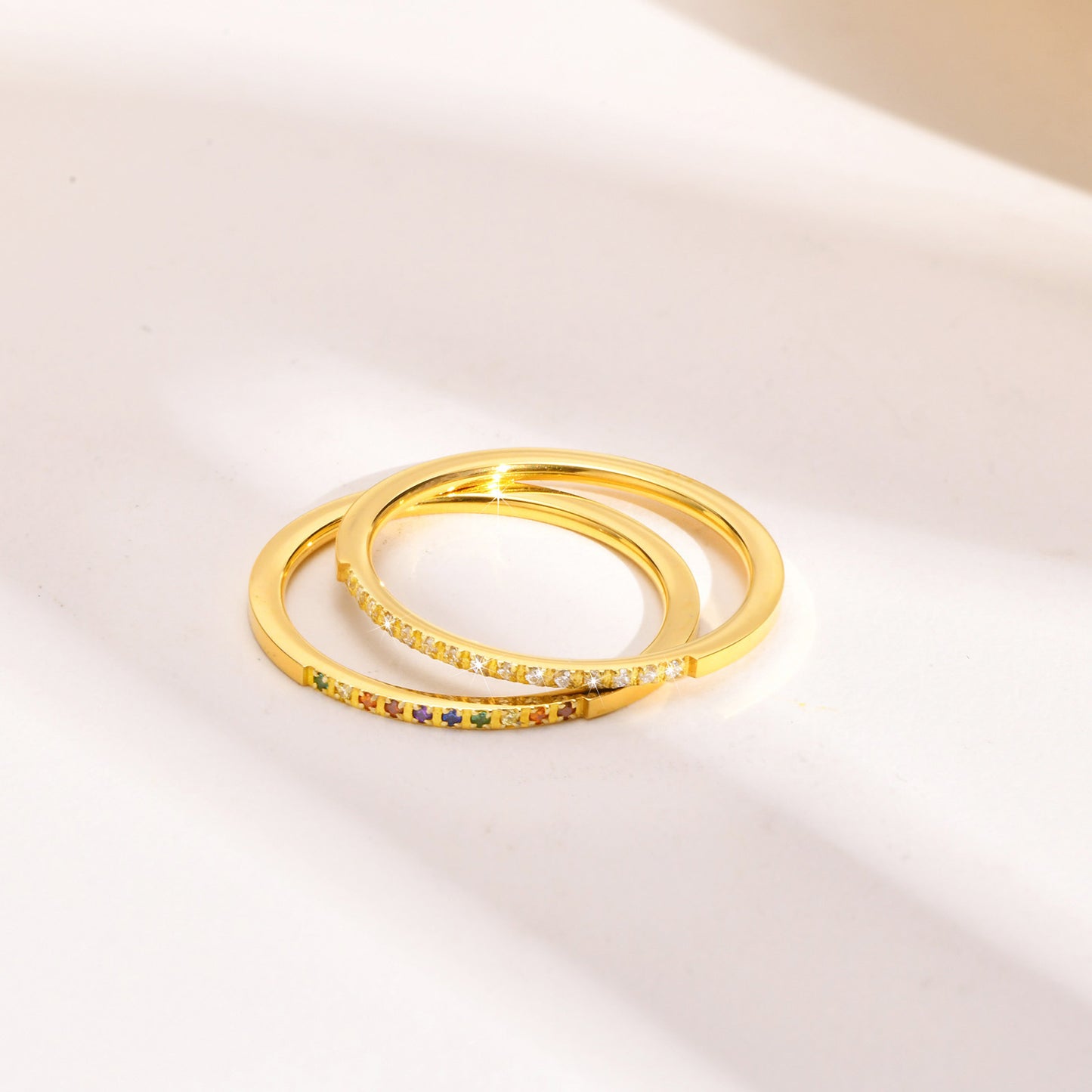 Stainless Steel Thin Ring 1mm Inlaid With Colored Zircon