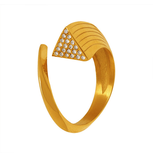 Luxury Geometric Zircon Triangular Ring with Cold Wind Resistance