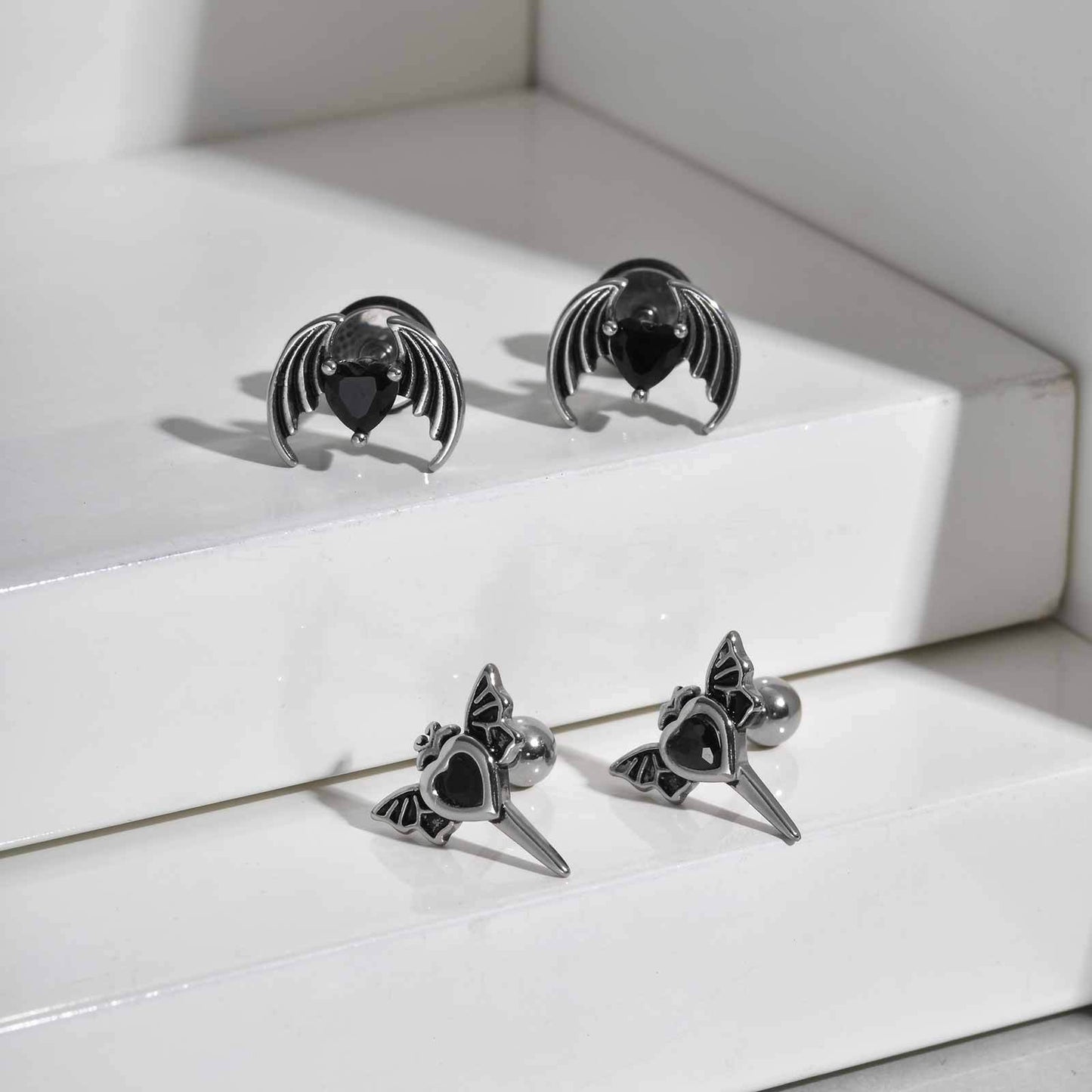 Planderful Heart Wing Stud Earrings Unisex Stainless Steel