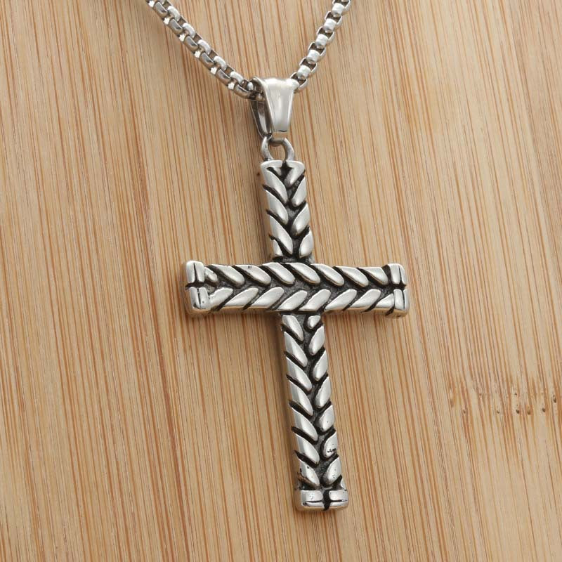 Trendy Men's Titanium Steel Cross and Four-Leaf Clover Pendant Necklace - Punk Retro Style
