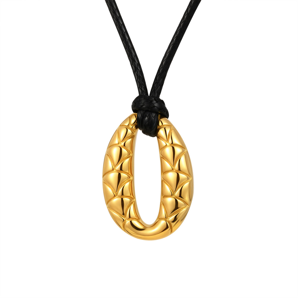 Stainless Steel Fish Scale Pattern Oval Black Wax Rope Adjustable Women's Necklace