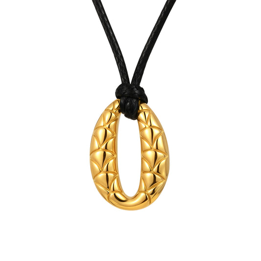 Stainless Steel Fish Scale Pattern Oval Black Wax Rope Adjustable Women's Necklace