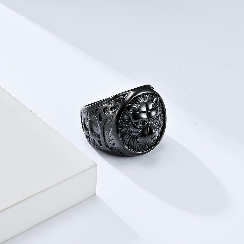 Planderful Everyday Genie Lion Head Ring Stainless Steel For Men Retro Punk Bold Statement Jewelry