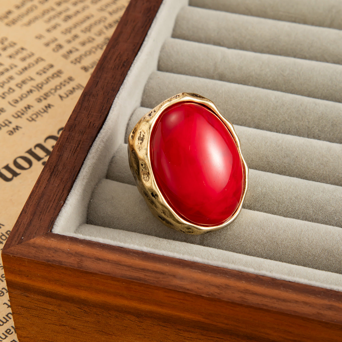 Planderful Vienna Verve Retro Redstone Oval Ring Wide Face Statement Jewelry For Women