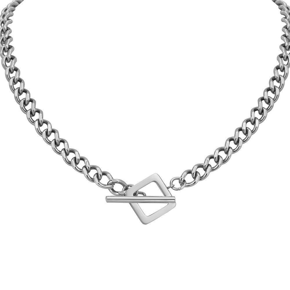 Titanium Steel Cuban Chain Necklace for Women and Men Unisex Minimalist Clavicle Length Everyday Genie by Planderful